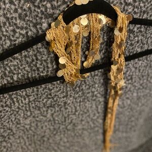 Gold Sequin Fringe Scarf - Elegant Women's Accessory